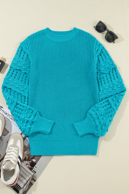 Ruffle Eyelet Bubble Sleeve Sweater