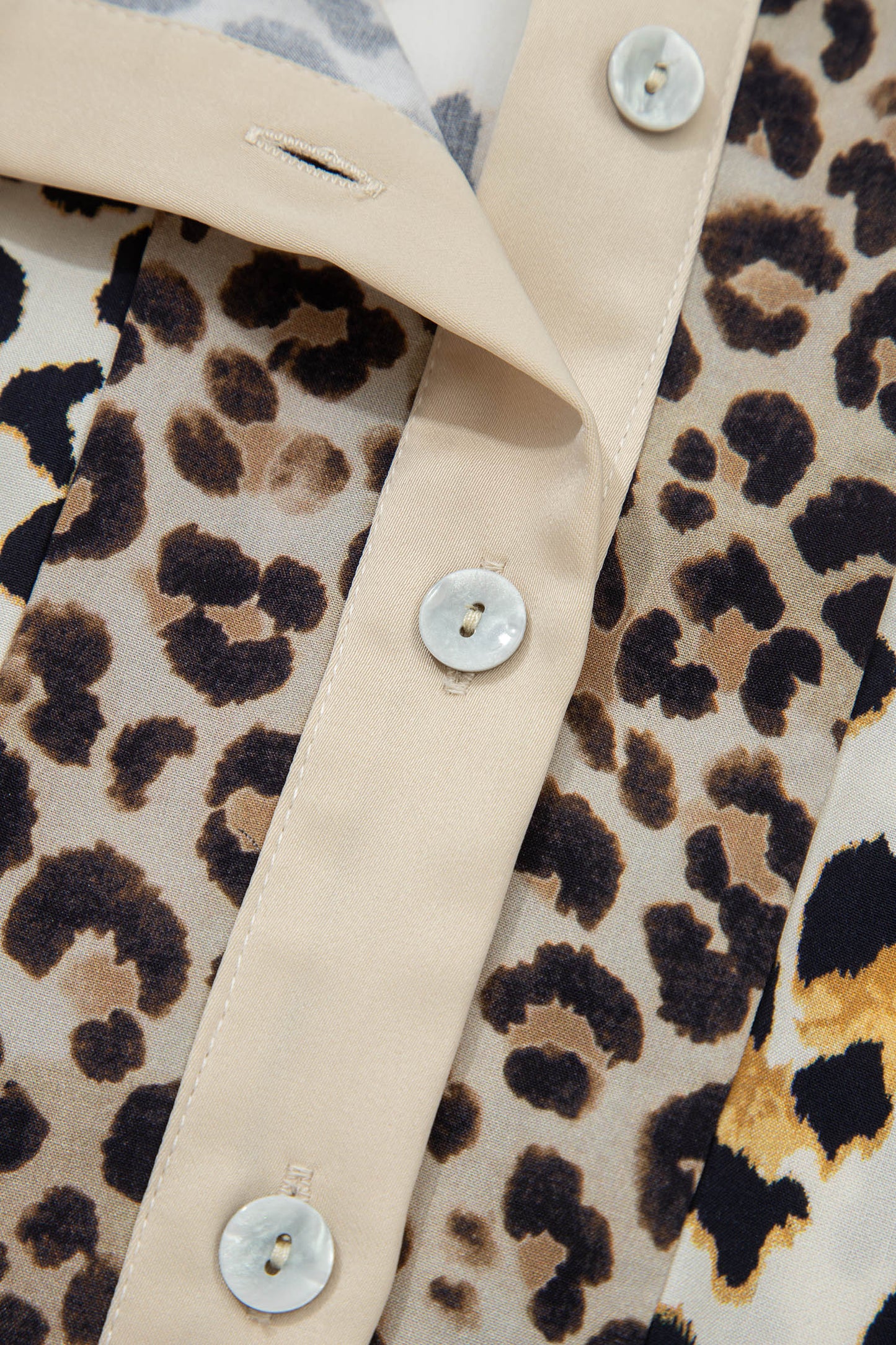 Leopard Patchwork 3/4 Sleeve Buttoned Shirt