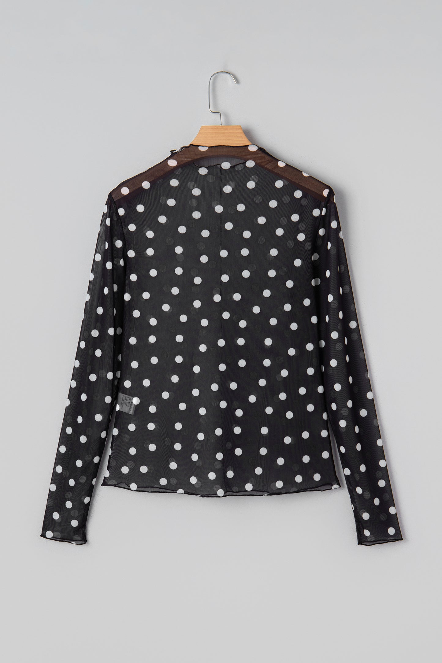 Polka Dot Mesh Mock Neck Long Sleeve Top