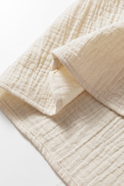 Crochet Insert Crinkle Gauze Short Sleeve Blouse