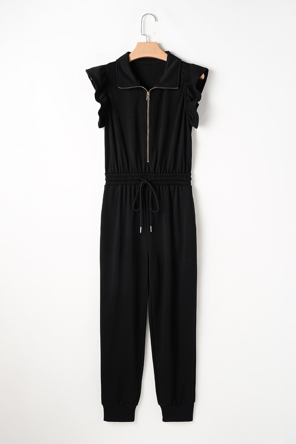 Solid Zipper Flutter Sleeve Jumpsuit