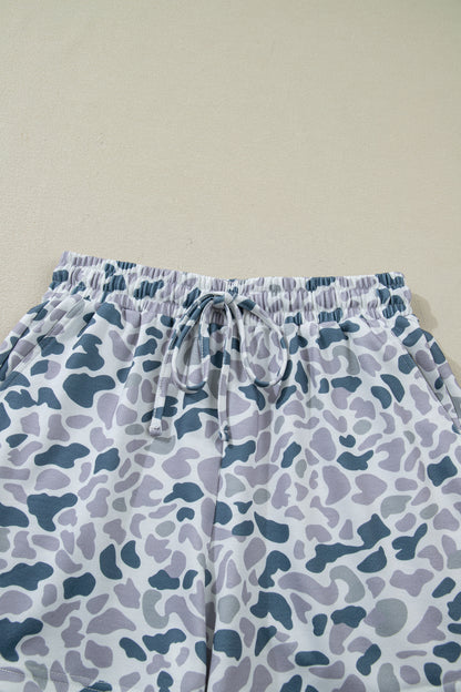 Abstract Camo Polo Collar T-Shirt & Shorts Set