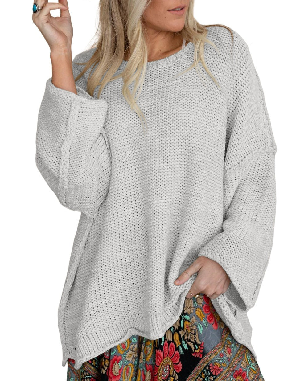 Round Neck 3/4 Sleeve Sweater