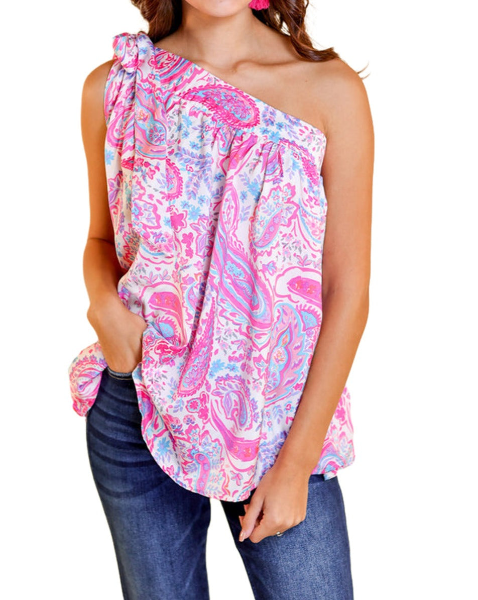 Paisley One-Shoulder Tank Top