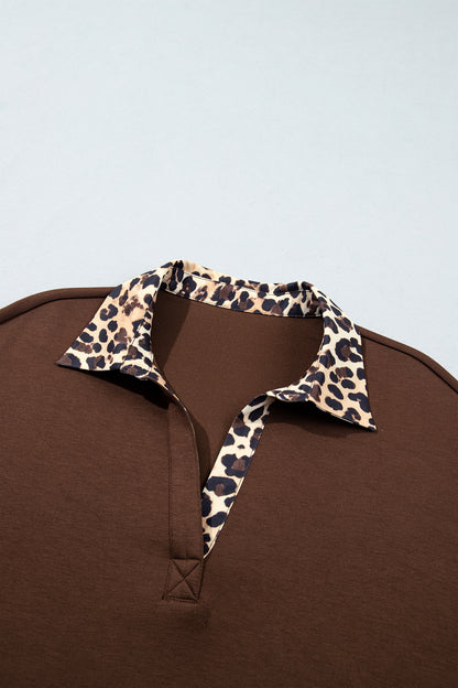 Leopard Patchwork Collared Long Sleeve Mini Dress