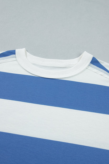 Stripe Raw Seam Short Sleeve Tee Dress