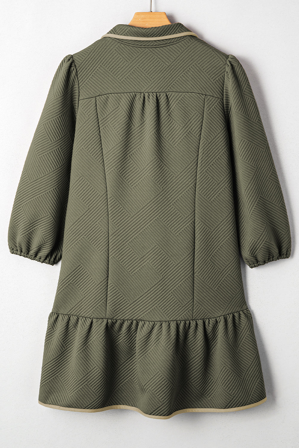 Textured Quarter Zip Collar 3/4 Sleeve Mini Dress