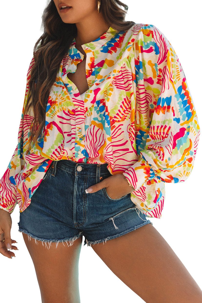 Abstract Long Sleeve Buttoned Shirt