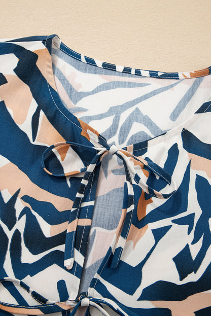 Zebra Tied Front Puff Sleeve Top