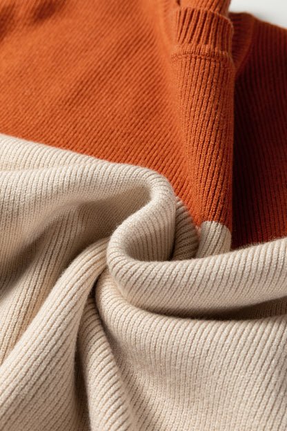 Colorblock Ribbed Knit Long Sleeve Sweater