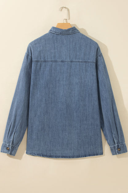 Colorblock Denim Long Sleeve Buttoned Shirt