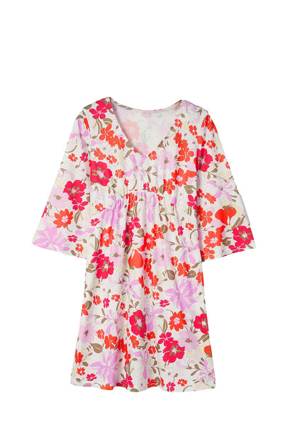 Floral 3/4 Bell Sleeve Dress