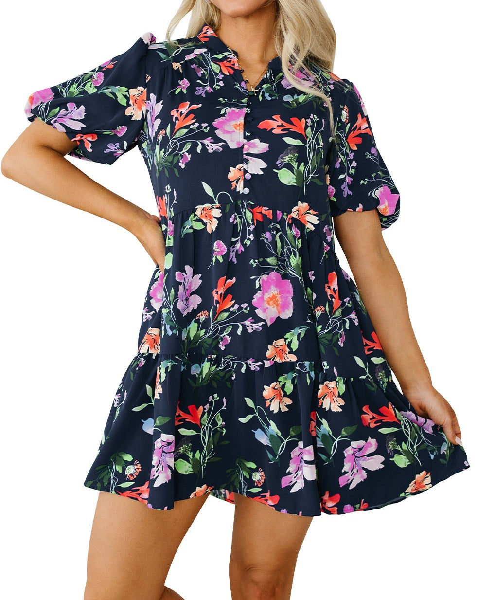 Floral Mandarin Collar Dress