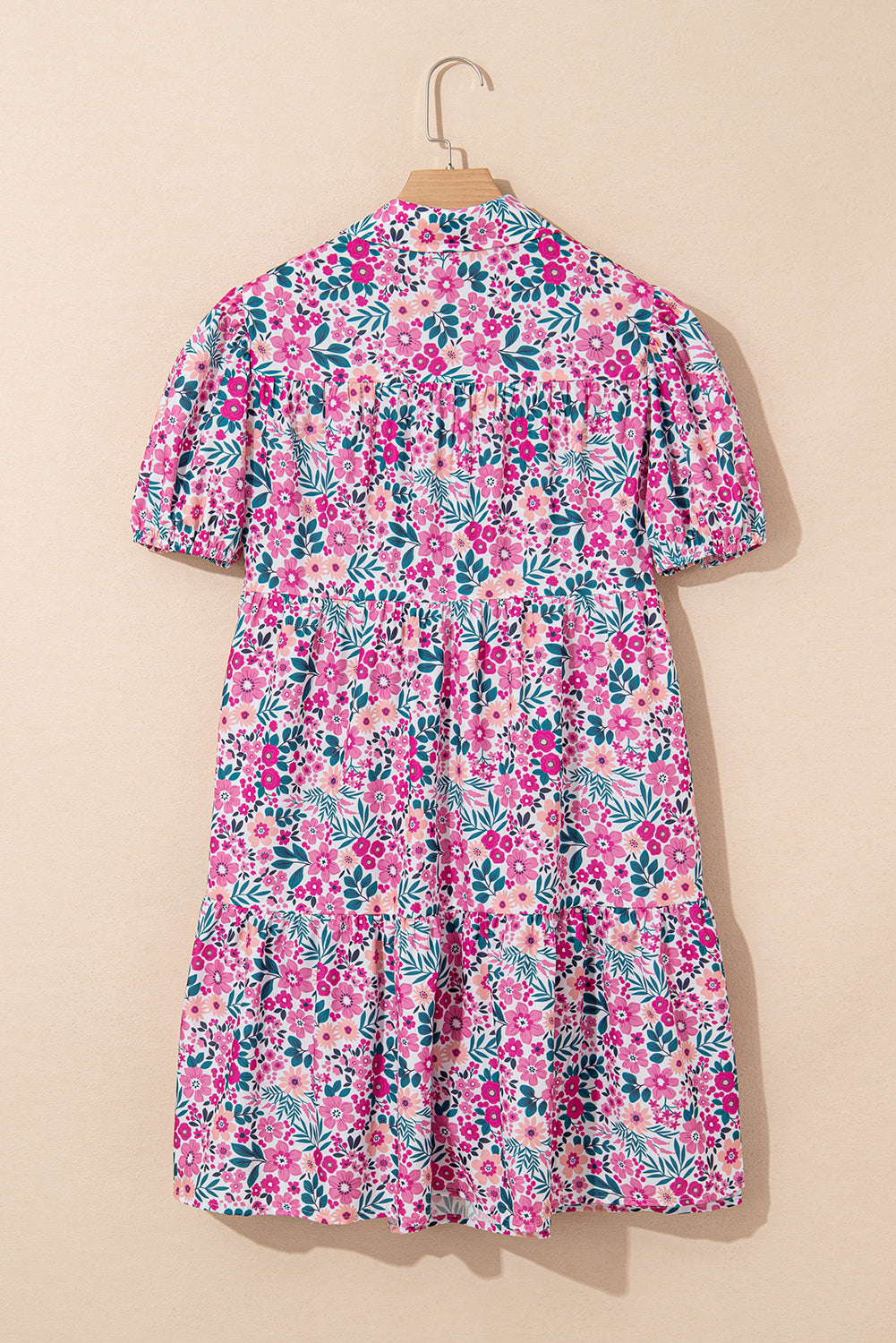 Floral Collared Half-Placket Short Sleeve Mini Dress