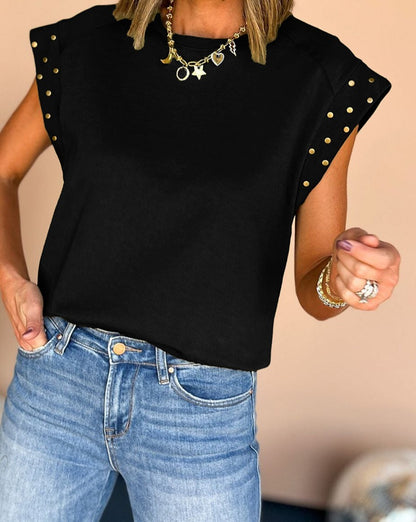 Studded Short Sleeve Crewneck Top