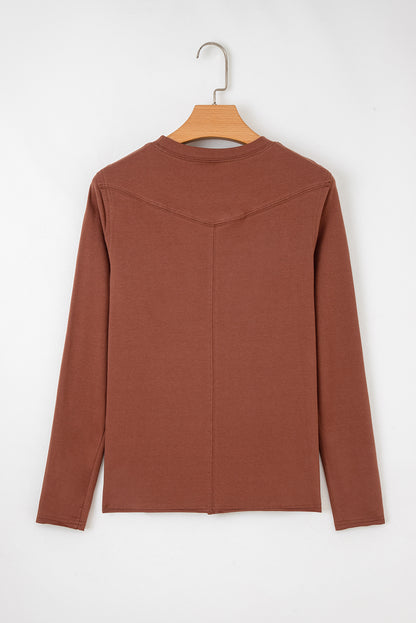 Solid Raw Seam Long Sleeve Top