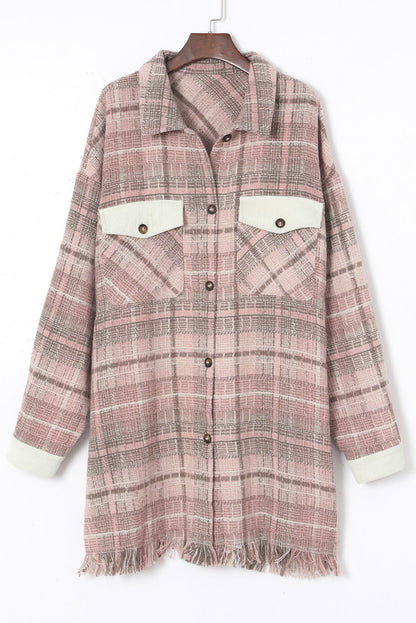 Plus Size Plaid Tweed Buttoned Coat