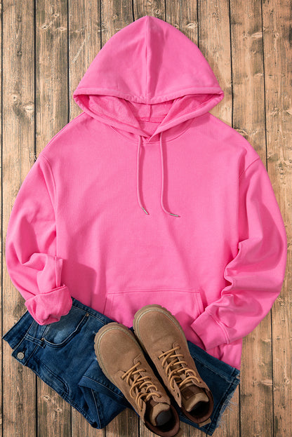 Solid Kangaroo Pocket Drawstring Hoodie