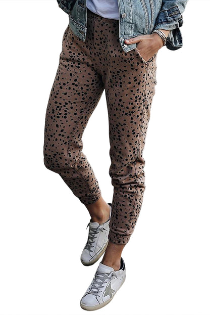 Leopard Pocketed Skinny Jogger Pants