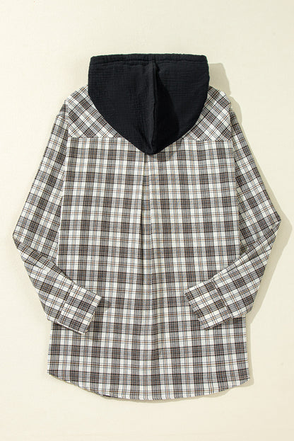Checker Button-Up Chest Pocket Hooded Shacket