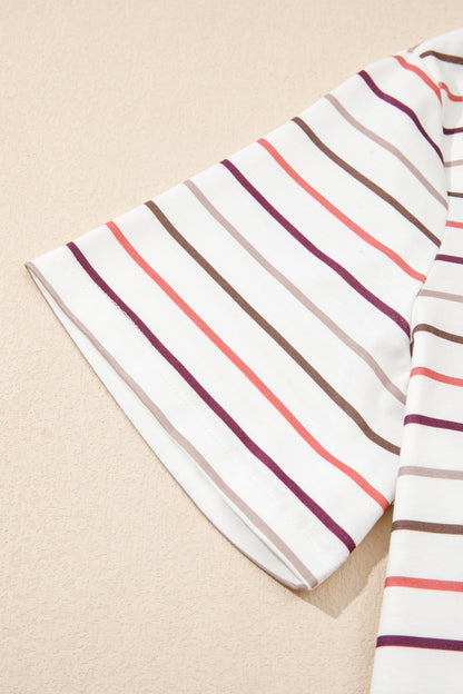 Plus Size Stripe V-Neck Short Sleeve Tee
