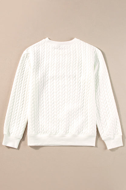 Embroidered Patch Cable Knit Pullover Sweatshirt