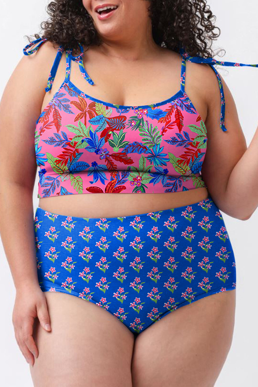 Plus Size Floral High Waist Bikini Set