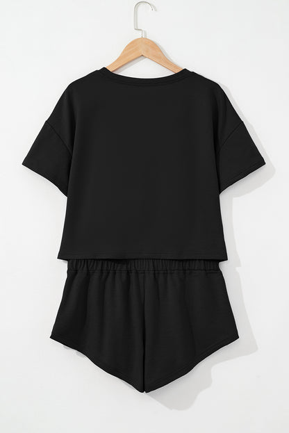 Solid Cropped Tee & Ruffle High Waist Skort Set