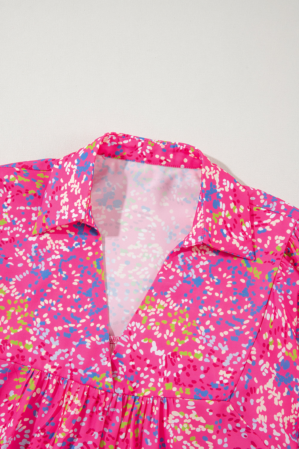 Abstract Collared V-Neck Babydoll Blouse