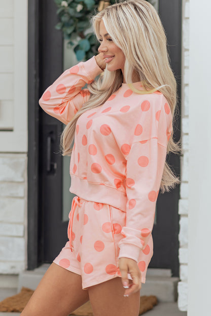 Polka Dot Pullover and Drawstring Shorts Set