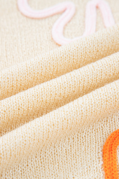 Colorblock Flower Cuffed Long Sleeve Sweater