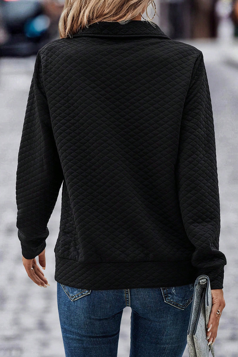 Quilted Half Zipped Pullover Sweatshirt