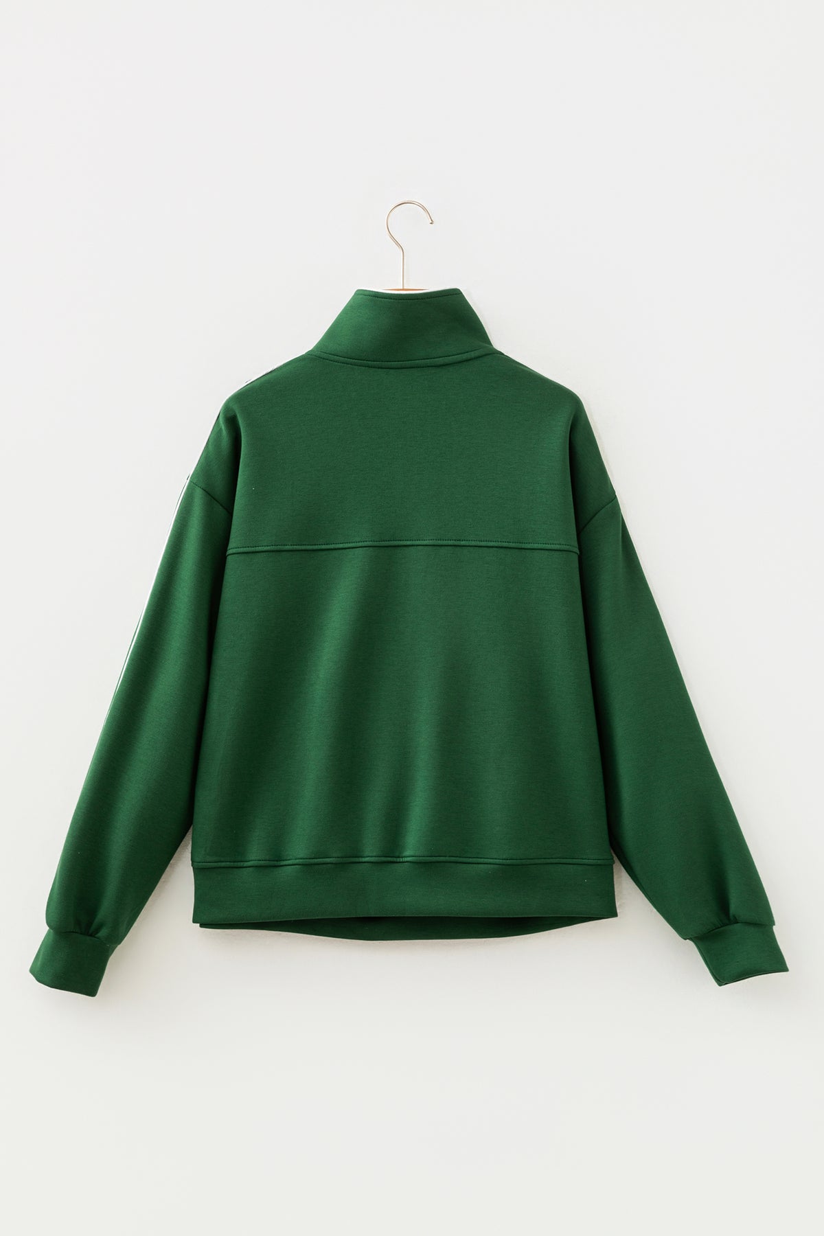 Solid Contrast Trim Zip-Up Mock Neck Sweatshirt