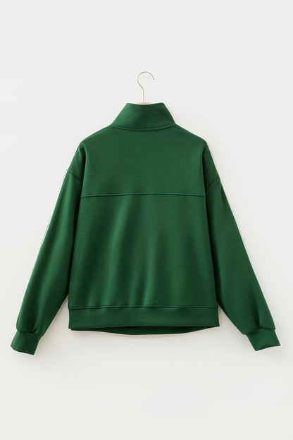 Solid Contrast Trim Zip-Up Mock Neck Sweatshirt