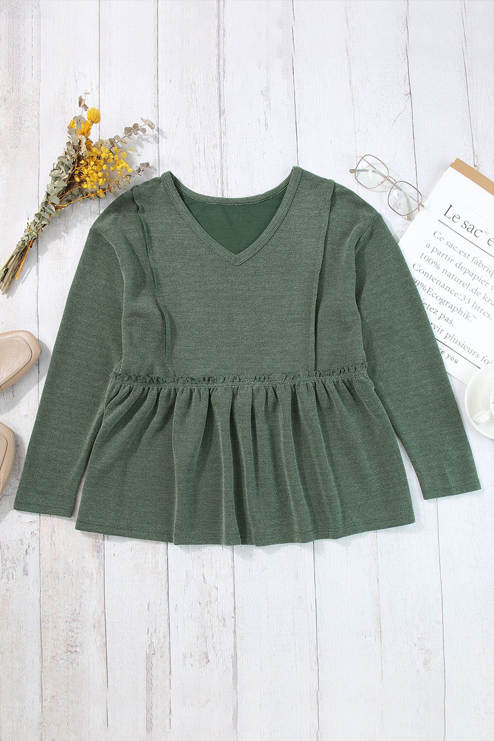 Ruffle Peplum Long Sleeve Top