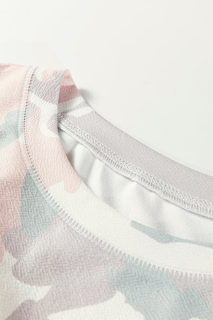 Plus Size Camo Drop Shoulder Pullover Top