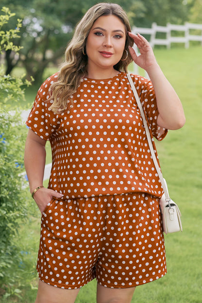 Plus Size Polka Dot Tee & Loose Shorts Set