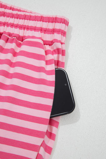 Stripe Drop Shoulder Top & Buttoned Pants Set