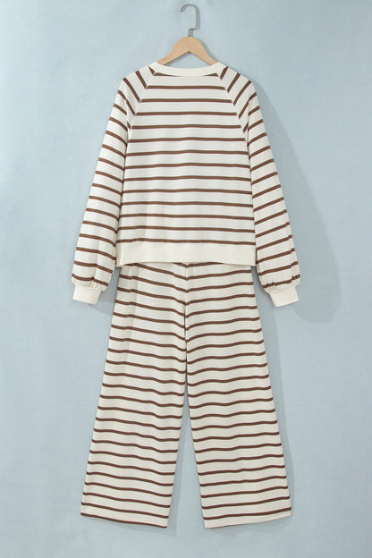 Stripe Colorblock Long Sleeve Top & Drawstring Pants Set