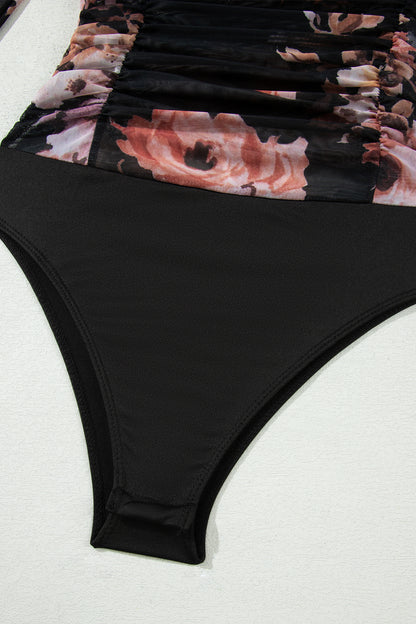Floral Mesh Long Sleeve High Neck Bodysuit