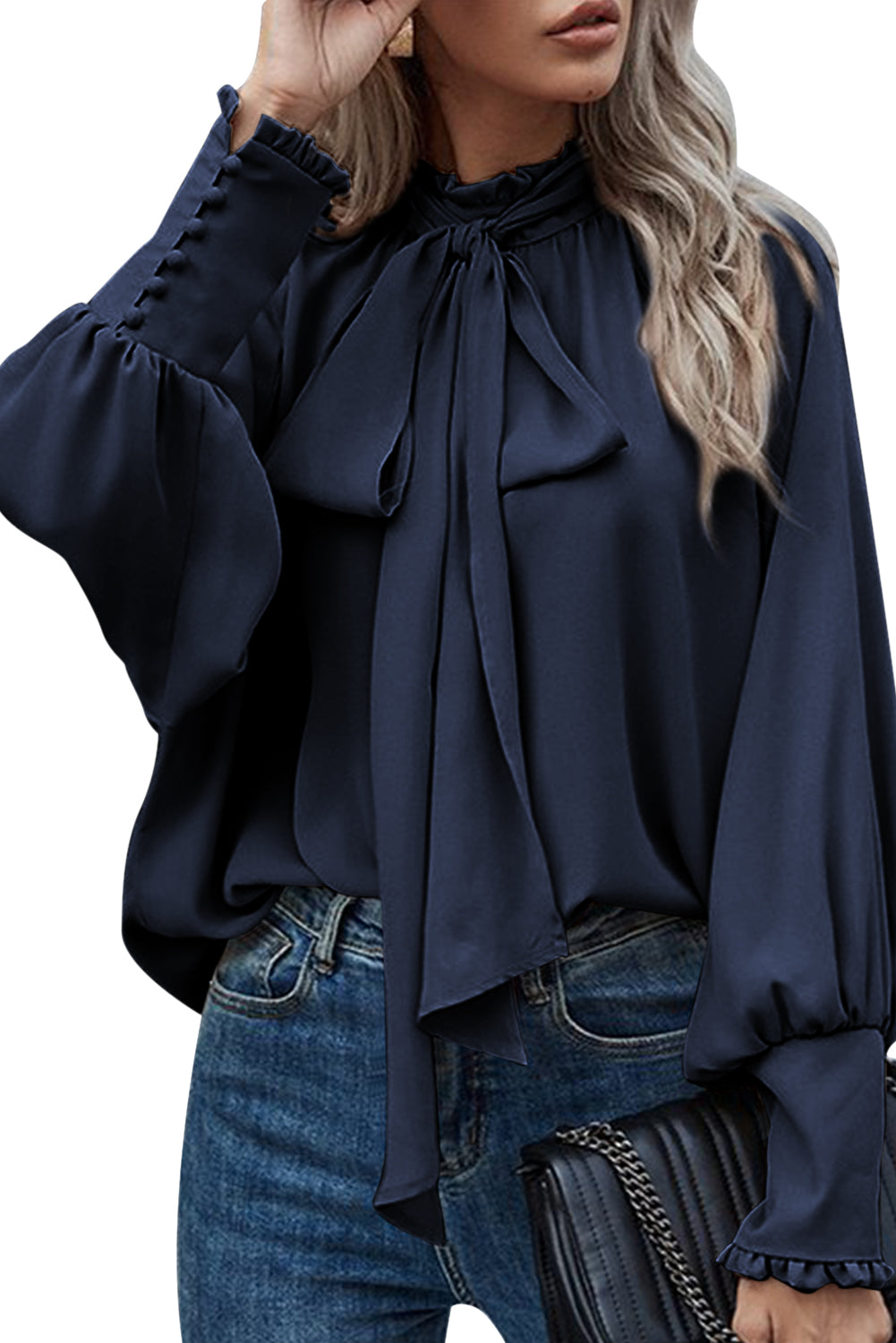 Mock Neck Bishop Sleeve Blouse