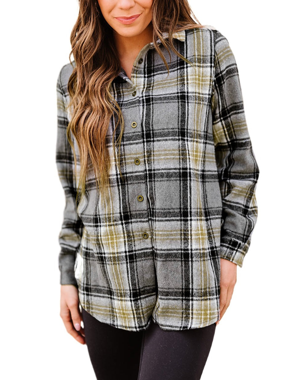 Plaid Split Hem Buttoned Shacket