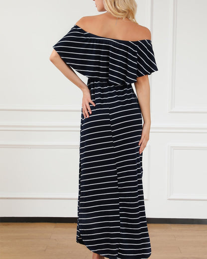 Stripe Off Shoulder Maxi Dress