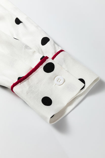 Polka Dot Collared Long Sleeve Buttoned Shirt
