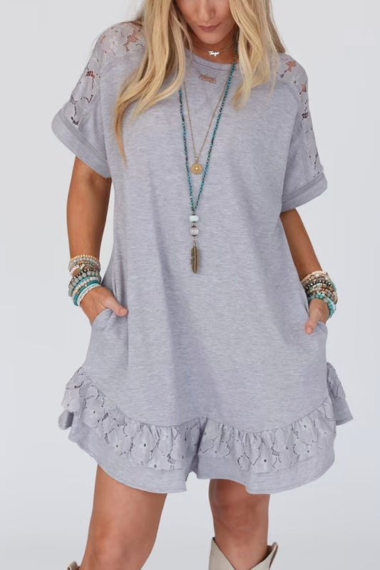 Lace Trim Ruffle T-Shirt Dress