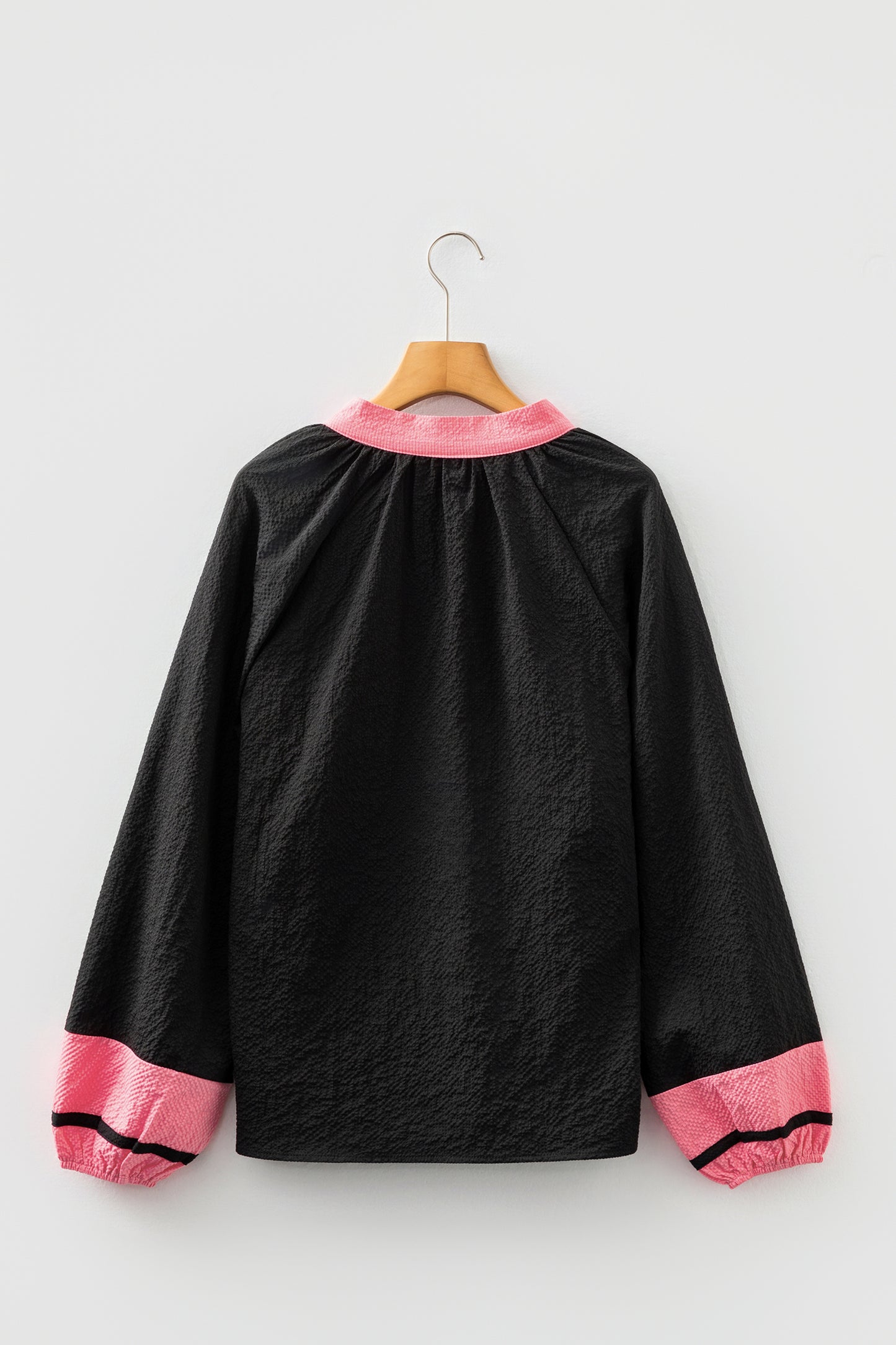 Colorblock Patchwork V-Neck Textured Blouse