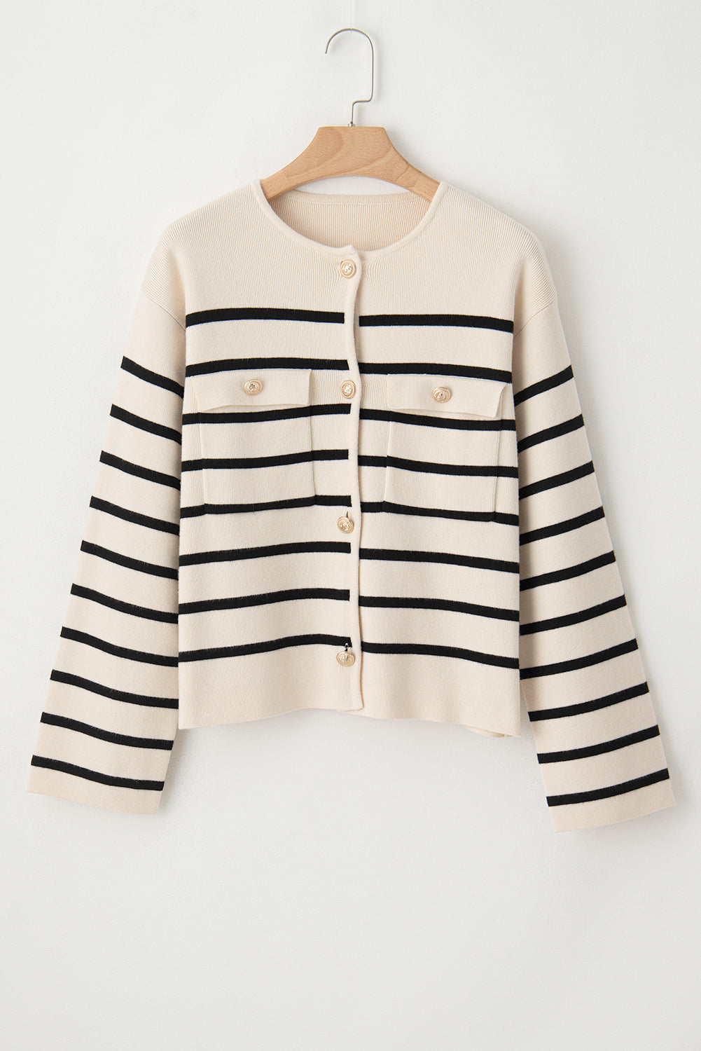 Stripe Flap Pocket Cardigan Sweater