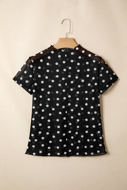 Polka Dot Sheer Mesh High Neck Tee