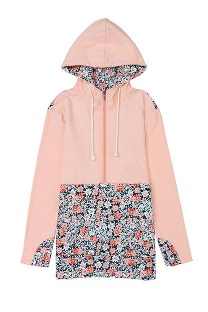 Floral Colorblock Kangaroo Pocket Hoodie