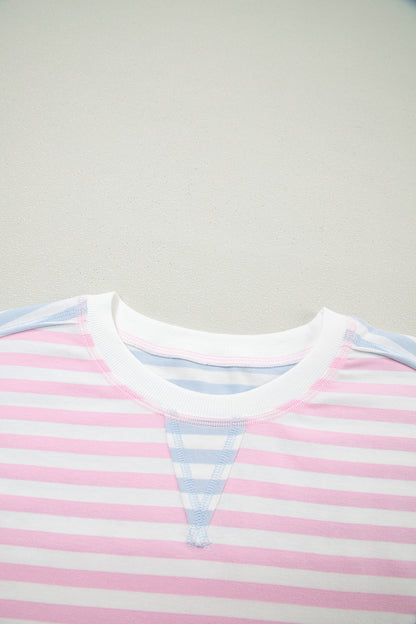 Stripe Oversize Dolman Sleeve Patchwork T-Shirt
